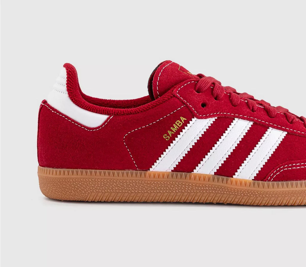 Adidas Originals Samba OG Trainers in Red and White with Gum Sole