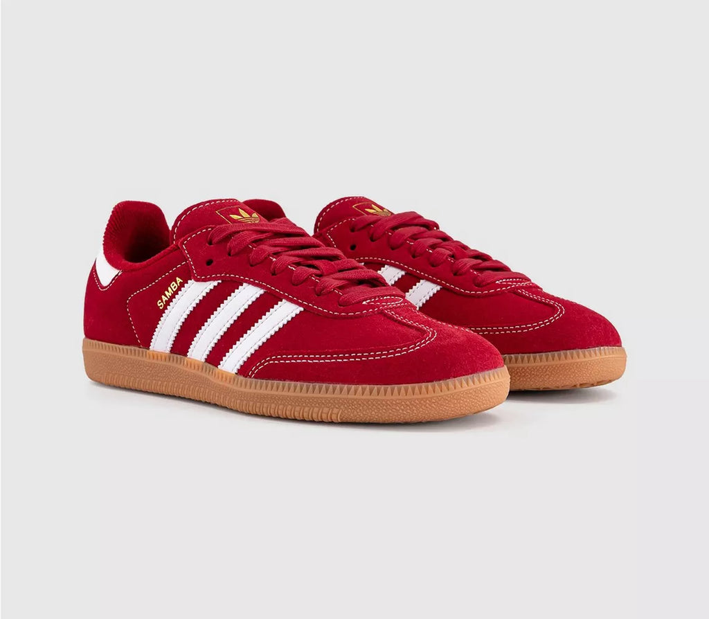 Adidas Originals Samba OG Trainers in Red and White with Gum Sole