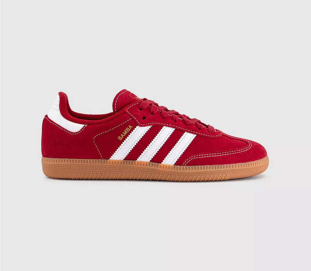 Adidas Originals Samba OG Trainers in Red and White with Gum Sole