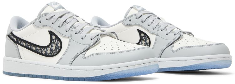 Air Jordan 1 Low Dior Trainers in Wolf Grey and White