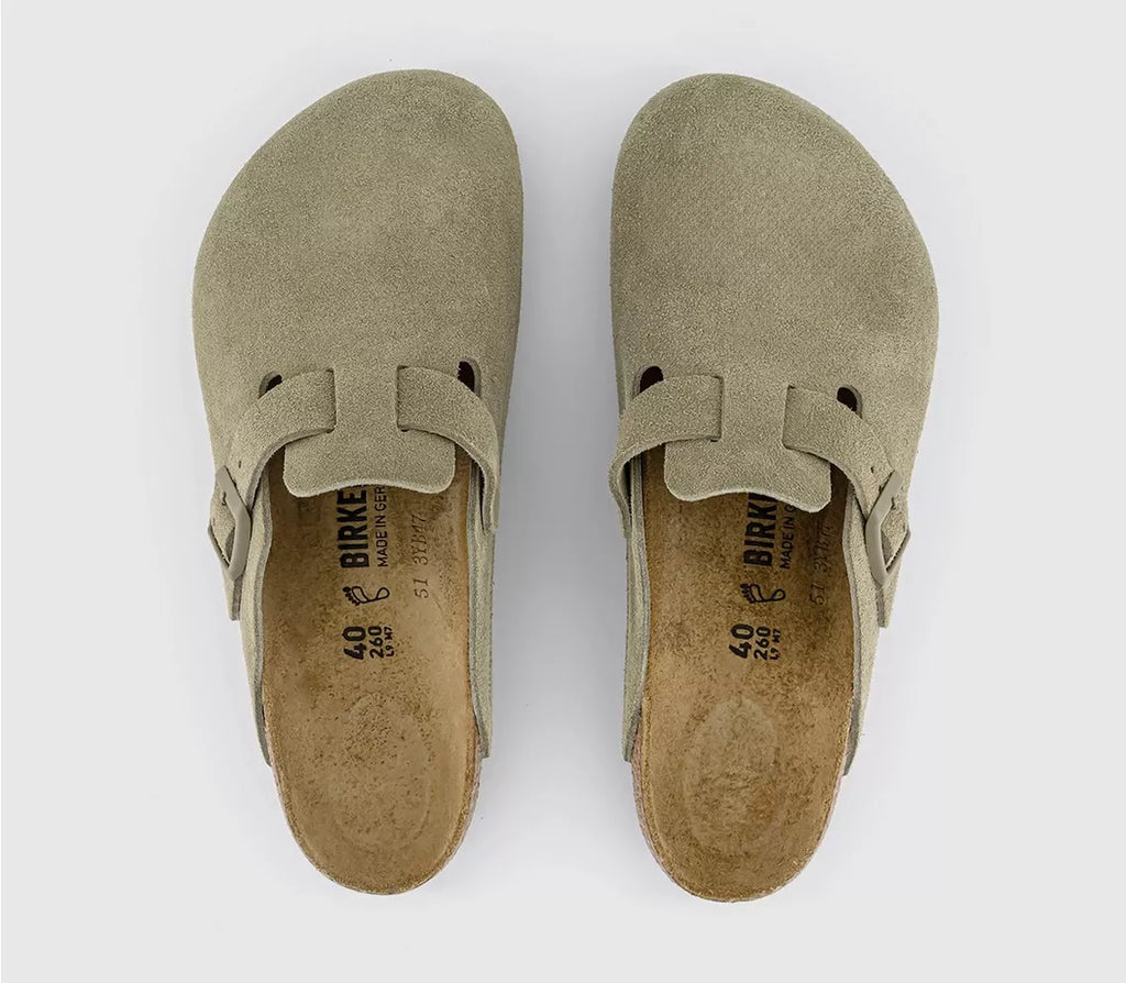Birkenstock Boston Suede Clogs Faded Khaki