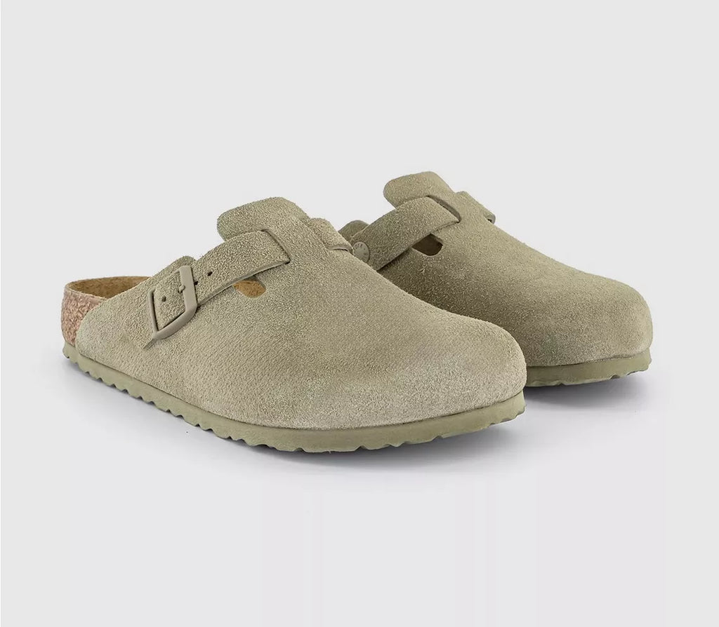 Birkenstock Boston Suede Clogs Faded Khaki