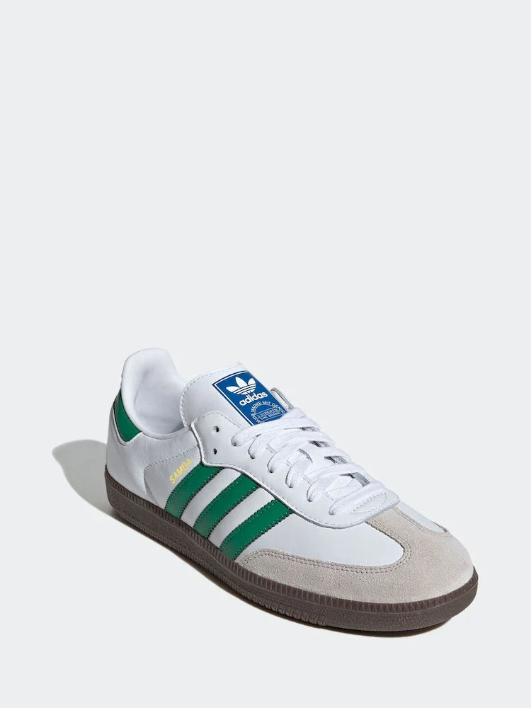 Adidas Originals Samba OG Trainers in White and Green